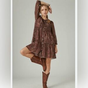 Lucky Brand Paisley Baby Doll Mini Dress Size M